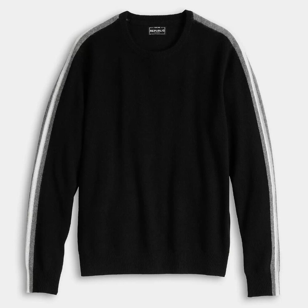 Men's For The Republic Long Sleeve 100% Cashmere Crewneck Racing Stripe Sweater
